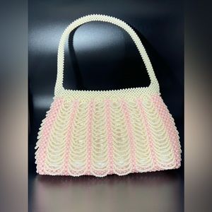 Handmade pink and white pearl purse